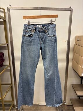 Re/Done Thunderstruck Twisted Mid Rise Bootcut  Jeans with Stud Accents